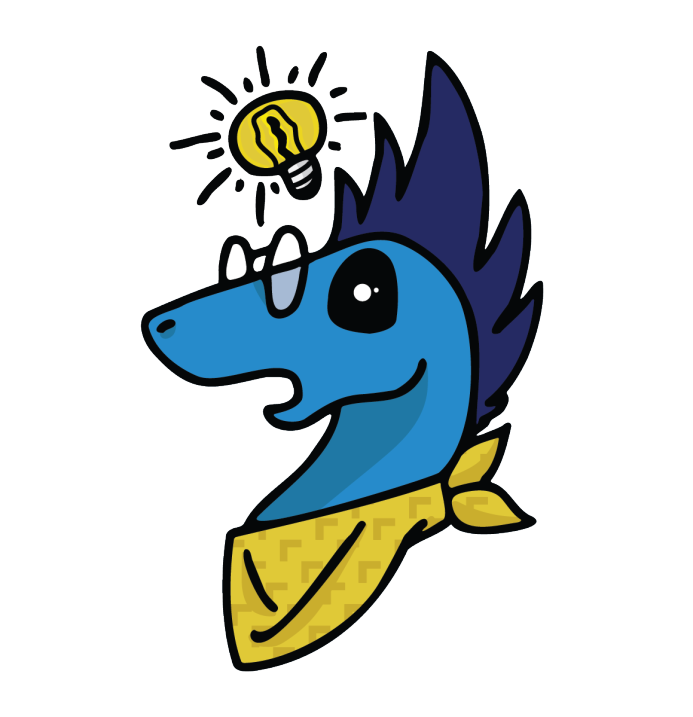 Zip the Dino with a bright lightbulb above his head