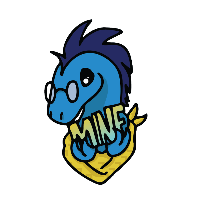 Zip the Dino protectively holding the word MINE