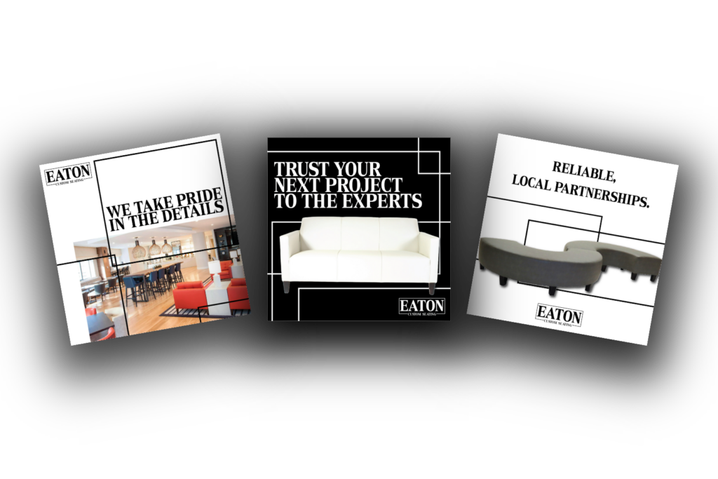 Eaton Custom Seating Mockup of 3 Social Media Posts